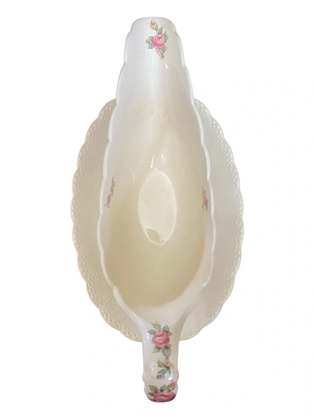Spode’s Jewel Copeland Billingsley Rose Scalloped Gravy Boat Antique 1920s